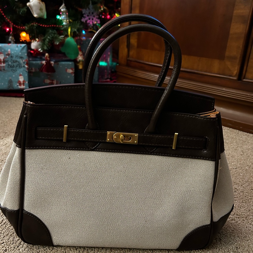 Elegant Brown and Cream Women's Handbag